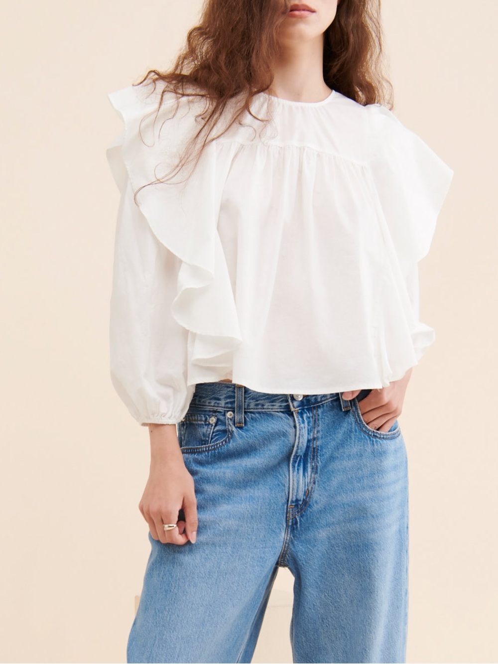Pistola White Kaelynn Long Sleeve Ruffle Blouse